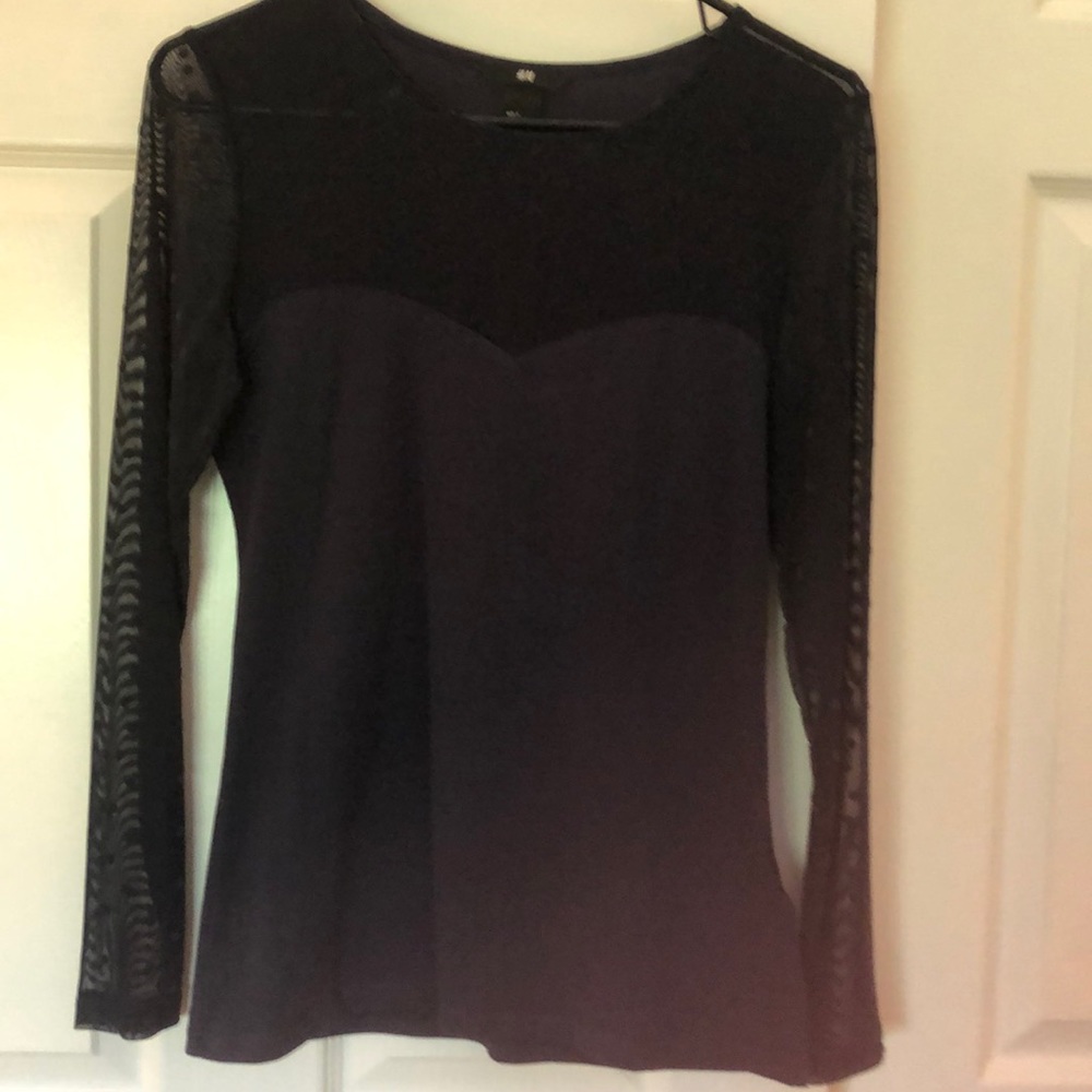 Navy blue sheer polka dot T shirt